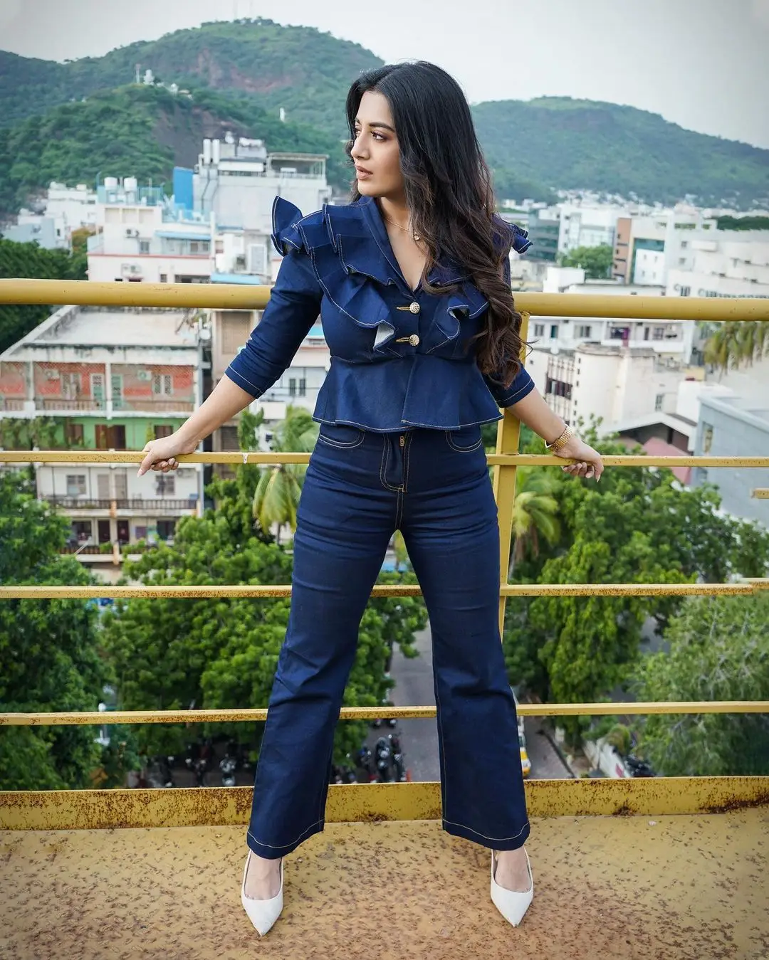 Tollywood Actress Rashi Singh Stills in Blue Coat Pant